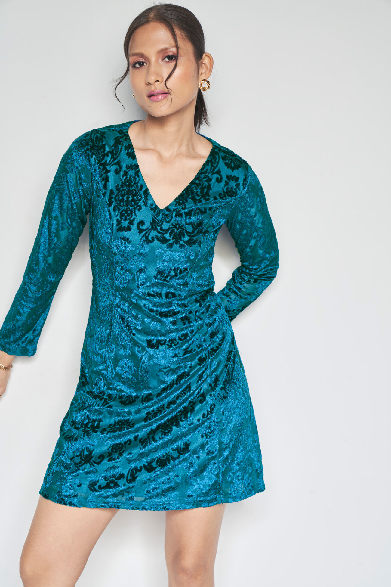 Tiana Jacquard Dress, Teal, image 4